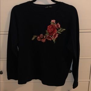 Zara navy floral embroidered crew neck sweatshirt